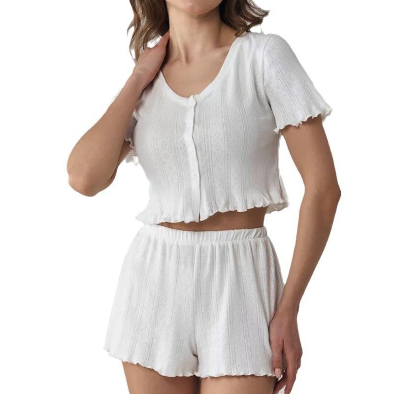 Fine Beautiful Women Pajamas Spring and Autumn Cotton Home Two-piece Loungewear