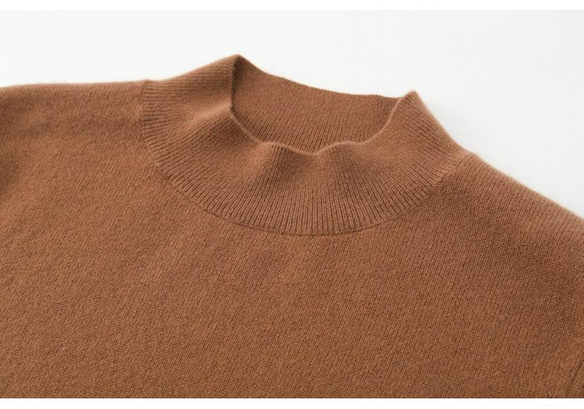Women's Urban Style Pure Cashmere Slim-Fit Winter Knit Sweater with Half-High Neck