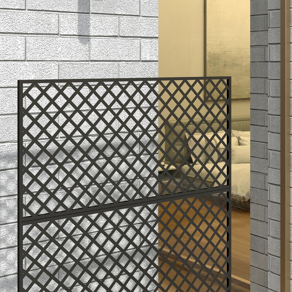Paravent Extérieur, Écran Mural en Métal pour Patio, Porche, Jardin, Treillis Autoportant, Acier, Noir