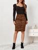 Otoño Otoño Estampado de Leopardo Ante Sintético Cintura Alta Estampada Falda Midi Moda para Mujer