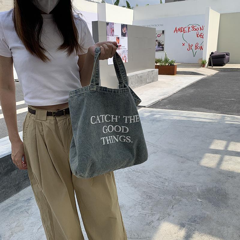 Ladies' Handbag Street Trendy Alphabet Large Capacity Tote Bag Women's East Gate Denim Cloth Bag