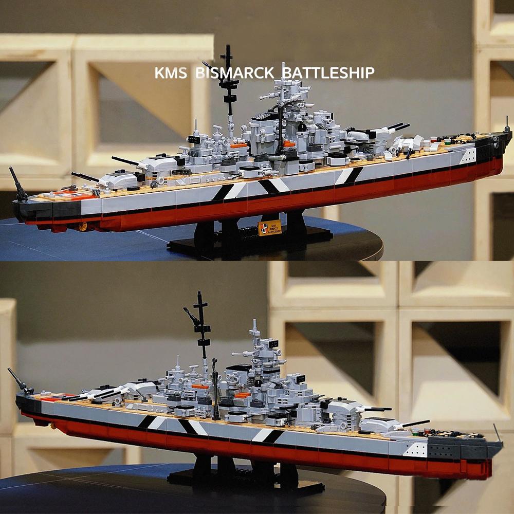 2-in-1 WKII KMS Bismarck Schlachtschiff Bausteine Militärkriegsschiffe Marineflotte Modellsteine Spielzeug für Kinder Geburtstagsgeschenk Moc