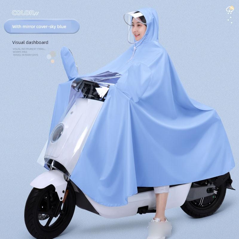 Electric Motorcycle Raincoat for Women, Double-Person Full-Body Long Raincoat, Storm-Proof, Parent-Child Riding, Mother-Child Dedicated Rain Poncho