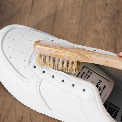 Brosse à chaussures à long manche en bois massif de haute qualité à poils de sanglier - Idéale pour les coins et les crevasses difficiles à nettoyer des baskets