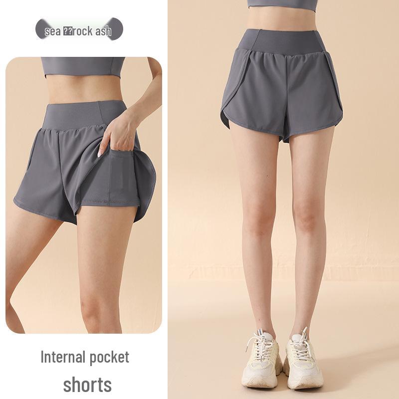 

Женские спортивные шорты с высокой талией: Имитация двойки, Защита от просвечивания, Свободный крой, Боковой карман, Поддержка бедер, Для бега и йоги Large