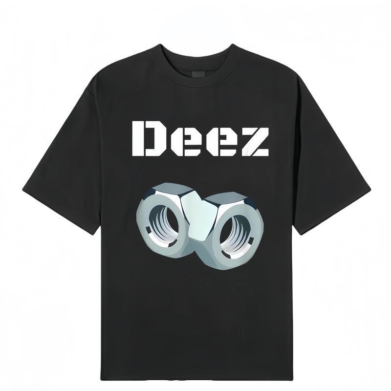 Black trendy T-shirt with three-dimensional nut print Casual T-shirt XXXXL