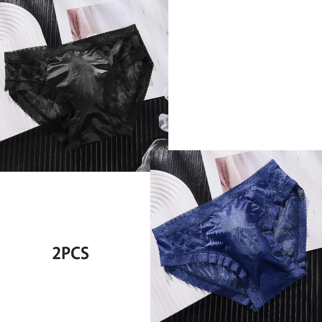 2PCS Men's Ice Silk Sexy Soft Lace Letter Print Comfortable Fashion Plus Size Triangle Underwear