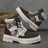 [Trendy High-Top Sneakers] Trendy High-Top Casual Sneakers - Men's Lace-Up Boots with Furry Collar & Side Zipper, Durable for Outdoor & Casual Attire