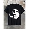 European Size Yin Yang Cat Graphic T-Shirt – Soft 100% Cotton, Black & White Cute Kitty Design, Unisex Short Sleeve Tee for All Seasons