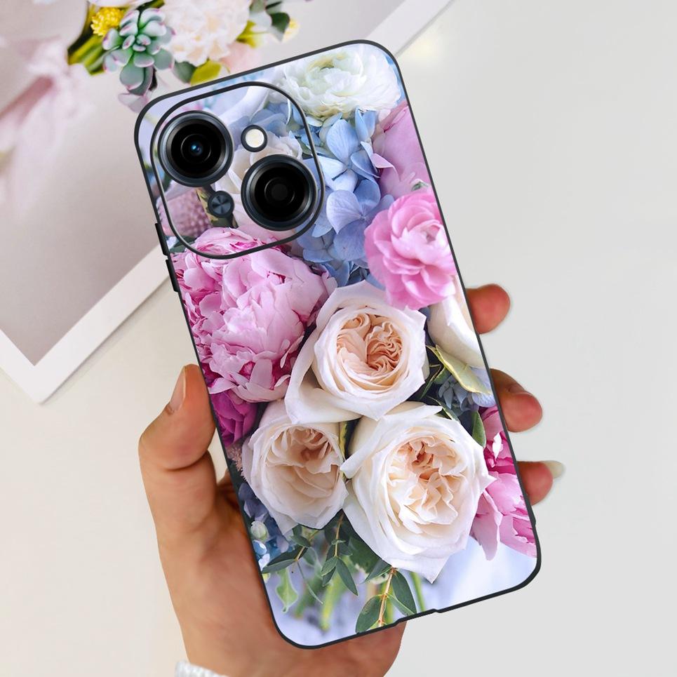 Flower Butterfly Women Fashion Back Cover For Tecno Spark GO 1 Spark GO 2025 Phone Funda Black Matte Soft TPU Silicone