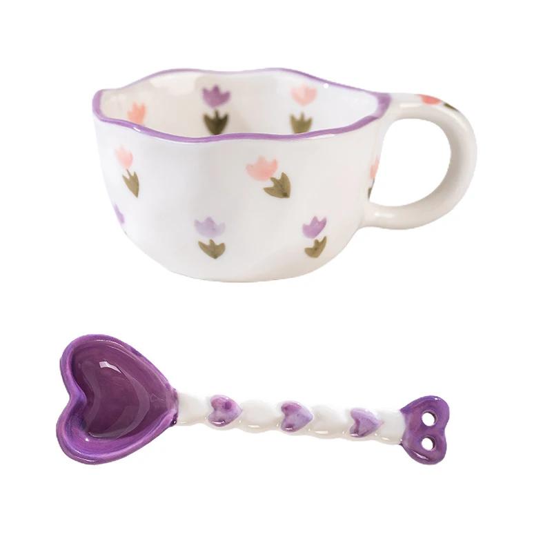 Tazza in ceramica con manico a forma di coniglio, cucchiaio, tazza da caffè, latte, tè, colazione, avena, stoviglie, tazza da cucina