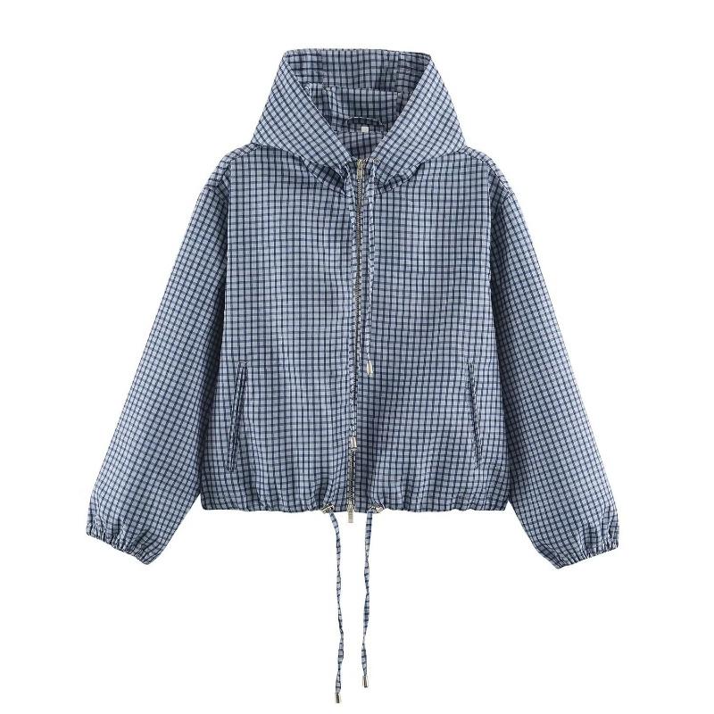 Women S Vintage Plaid Hooded Long Sleeve Casual Jacket