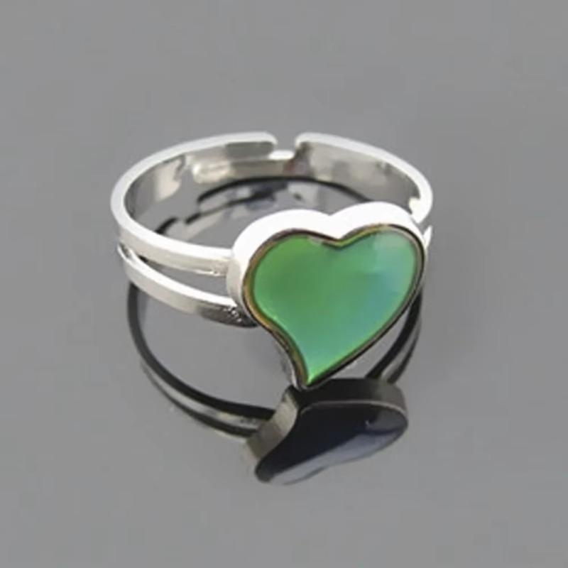 2Pcs Big Love Heart Mood Shaped Color Changing Silver Couple Rings Adjustable Ring Women Arts Crafts Fashion Gift Jewelry