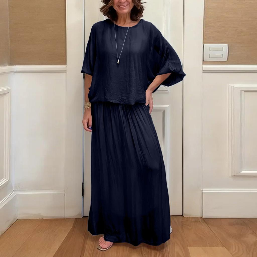 Two Piece Sets For Women Casual 3/4 Sleeve Shirts And High Waisted Drawstring Skirt Fall Outfits