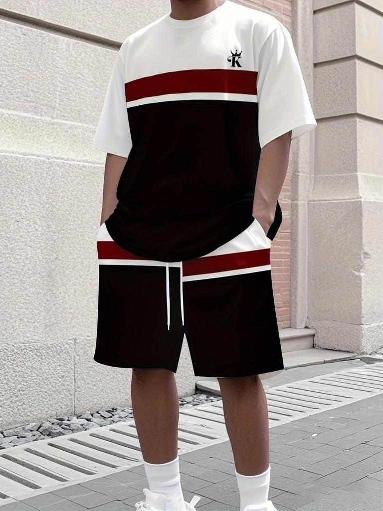 Summer T-Shirt Men's Running Athletic Outfit Two-Piece Set Crew Neck Short Sleeve Top & Shorts Men's Plus Size T-Shirt