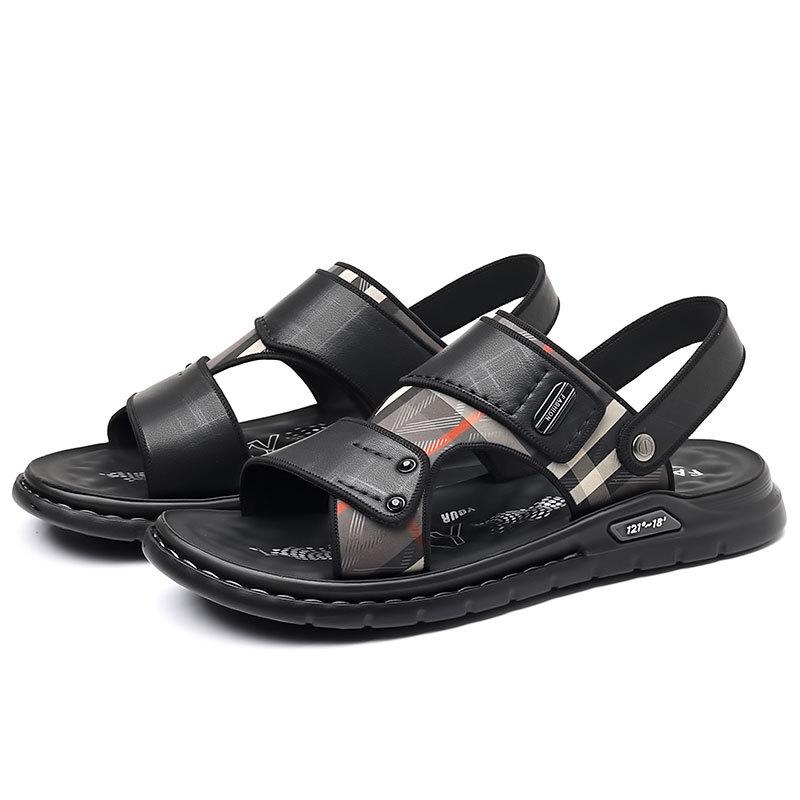 Men's sandals leather summer cowhide beach shoes 2025 new car wear non-slip dual-purpose dad men's sandals