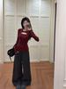 Spicy Desire Red Knotted Slim Long Sleeve Christmas T-shirt with Hollow Collar