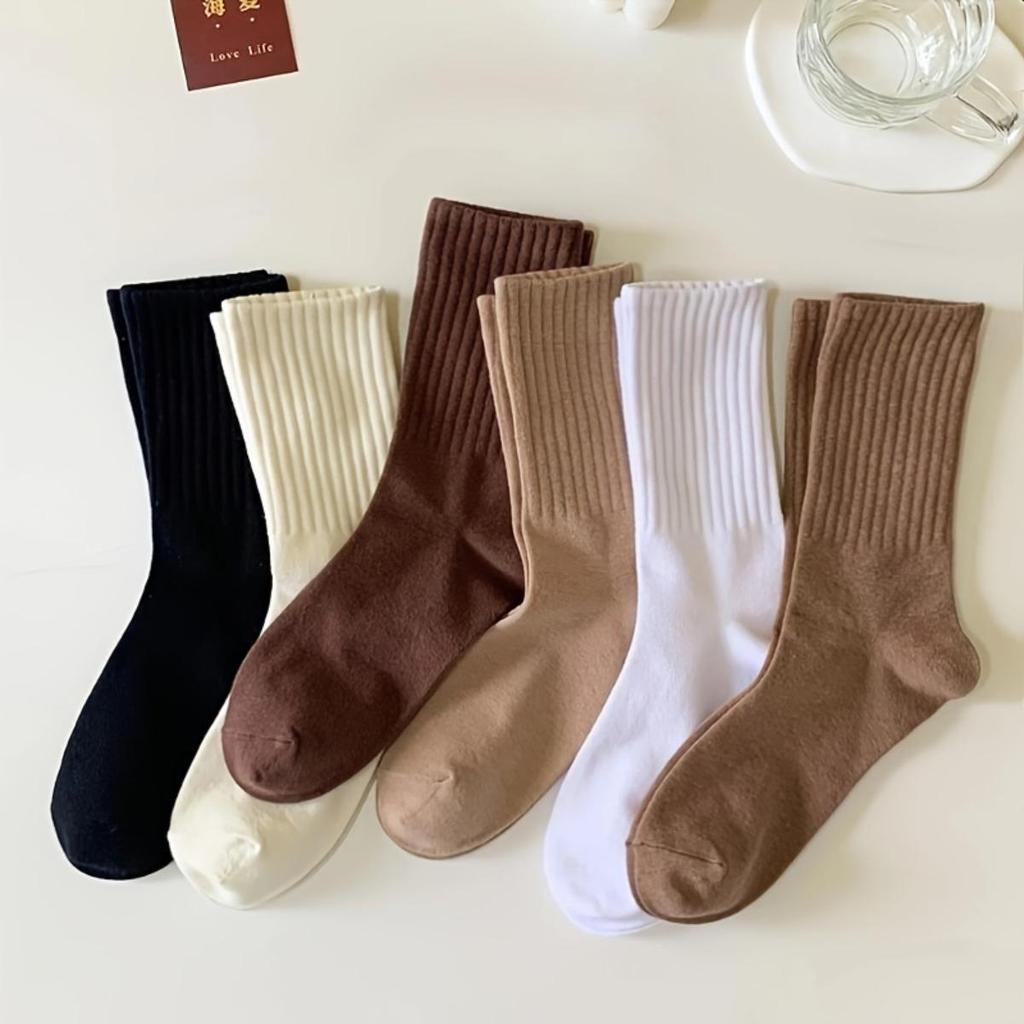 5/10/20pairs Men's and Women's Japanese Style Simple Solid Mid-Calf Socks Korean Sports Casual Versatile Tall Socks Couple Socks