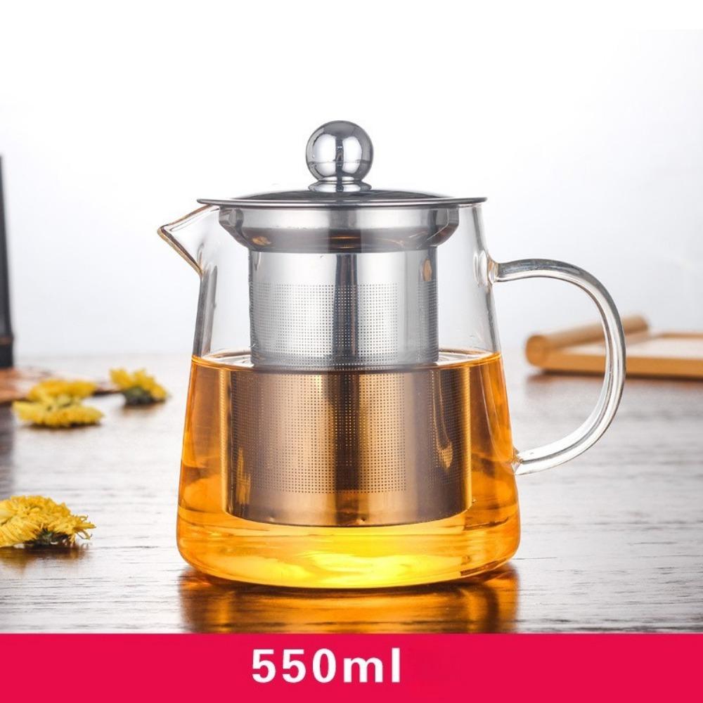 Induction Compatible Glass Teapot 1 Pc Heat Resistant Borosilicate With Stainless Steel Infuser For Daily Kung Fu Tea Brewing