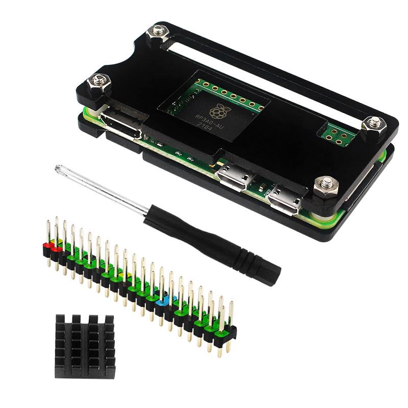 Acrylgehäuse für Raspberry Pi Zero/2W mit vergoldetem Pin-Header & Aluminium-Kühlkörper Schraubendreher-Set