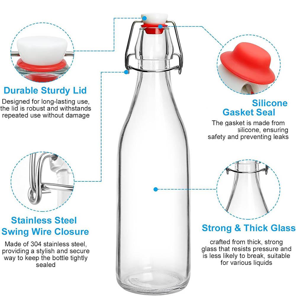 16oz Swing Top Glass Bottles with Airtight Lid for Fermentation,Mead,Vanilla Extract,Coquito,Vinegar,Beer,Kefir,Wine,Soda,Juice