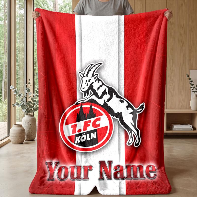 FC Köln Testo con Nome Personalizzato Coperta in Flanella Logo Calcio Coperta in Pile Personalizzata Regalo Speciale per Divano Camera da Letto Casa