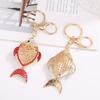 Keychain Pendant Rhinestones Inlaid Hollow Fish Design Key Chain with Anti-Oxidation Lobster Clasp Backpacks Accessory