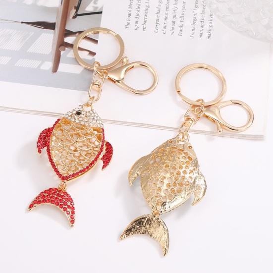 Keychain Pendant Rhinestones Inlaid Hollow Fish Design Key Chain with Anti-Oxidation Lobster Clasp Backpacks Accessory