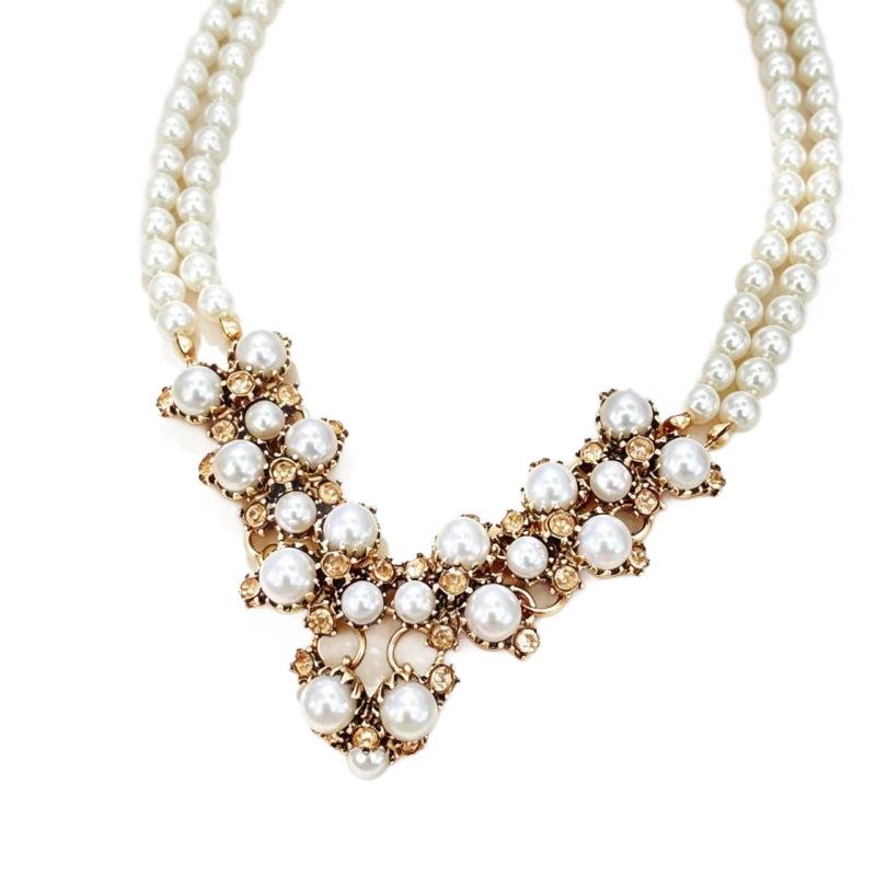 Retro Rhinestone Pearl Necklace & Earring Set for Women - Dress Accessories