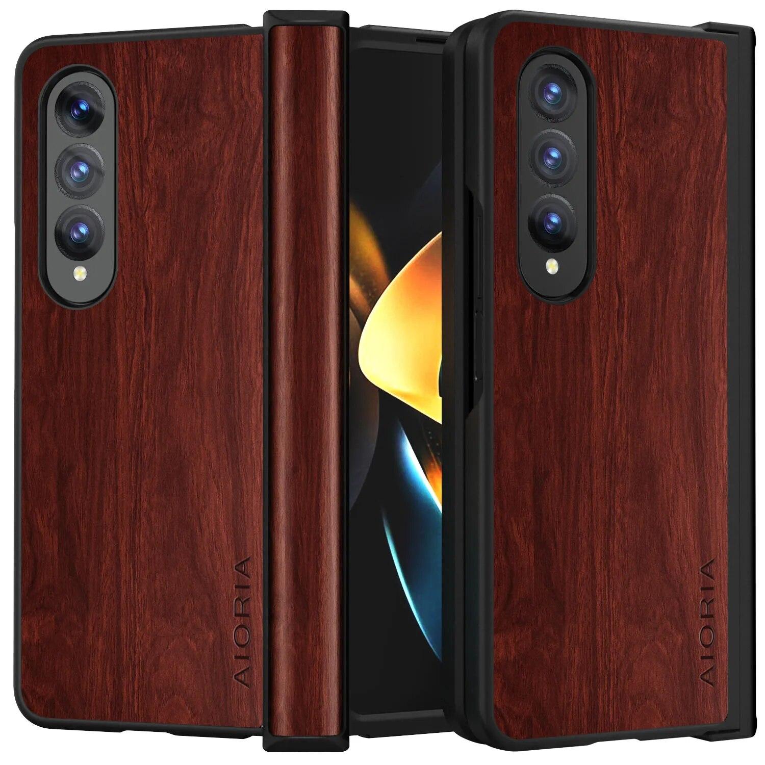 

Чехол для Samsung Galaxy Z Fold 4 3 5G, новый дизайн, чехол для телефона из искусственной кожи с деревянным бамбуковым узором Fold 4 коричневый