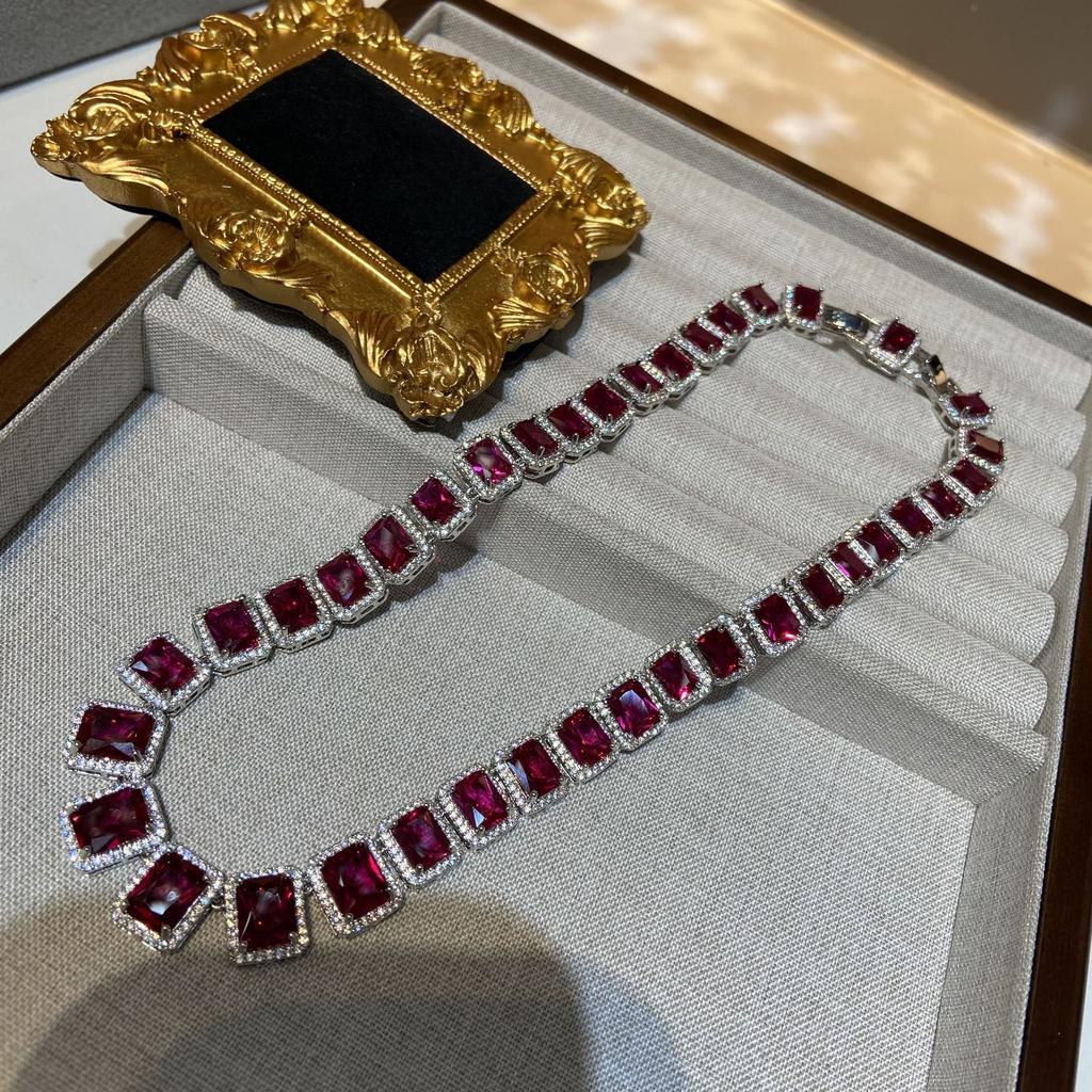 Square Ruby Necklace Bracelet Set Femininity Premium Versatile Necklace Bracelet