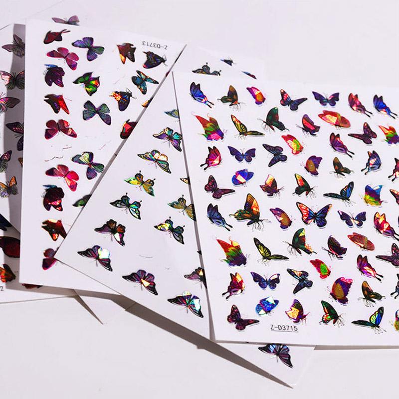 8 PC Holographic 3D Nails Stickers Nail Art Laser Butterfly Sticker Decal Butterflies Manicure Decoration Tool