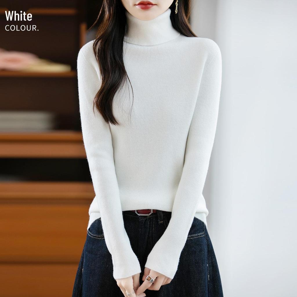 Women's Striped Wool High-Neck Sweater – Knitted Autumn/Winter Pullover Top