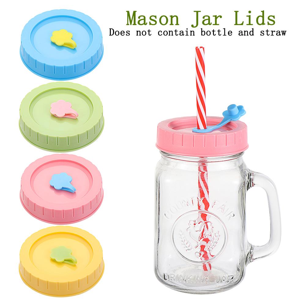 Cute Mason Jar Lids With Straw Hole 70mm Diameter Storage Wide Mouth Leak Proof Ribbed Cup Lid Universal Mason Jar Supplies