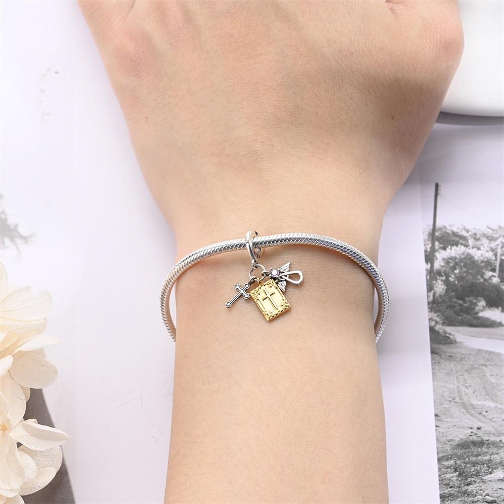 Authentic Original Copper Metal Charm Bead Components Luxury Yellow Cross Pendant Bead Component Bible Bead Components Compatible With Bracelet High