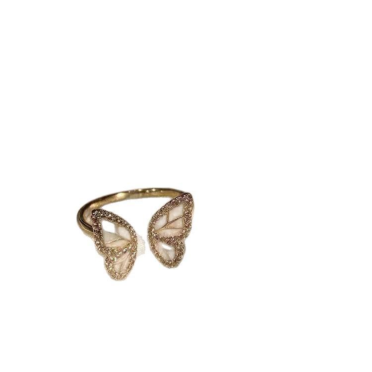 Dripping Butterfly Double Ring Female Niche Design Advanced Sense Index Finger Ring Tide Fashion Personality Open Ring