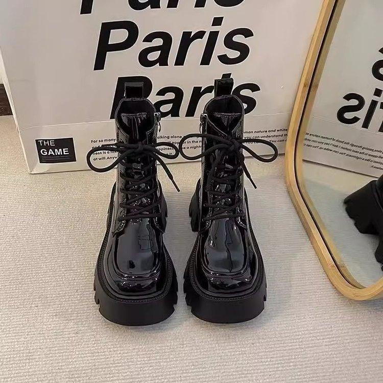 British style sweet and cool short boots Spice girl Martin boots women's autumn and winter new small thick-soled lace-up single boots tide