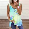 Women Light Gradient Rainbow Daisy Bubble Print Ring Zip V Neck Sleeveless Split Hem Tank