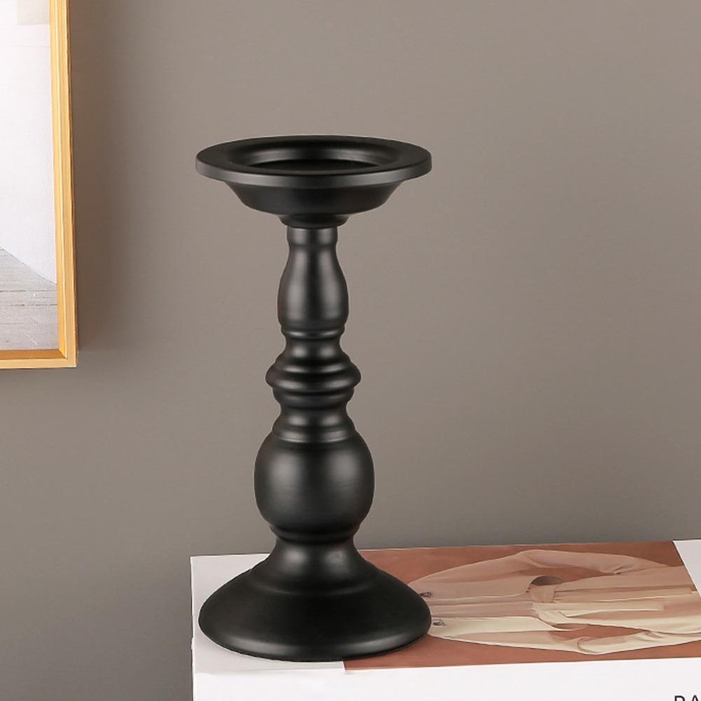 Polished Surface Black Candlestick Holders Iron Metal Candle Stand Coffee Table Decor