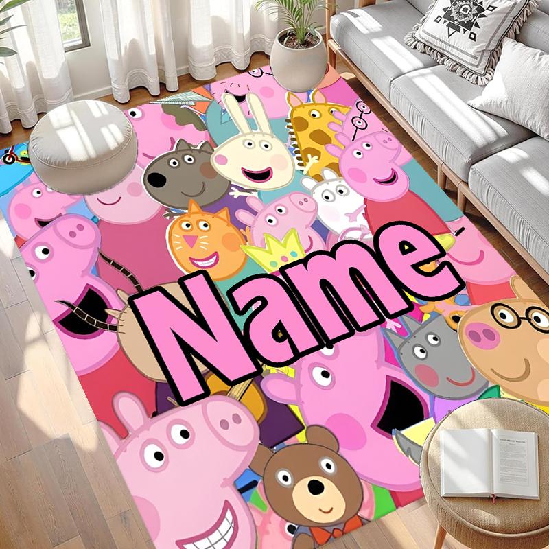 Custom Name Personalized Peppa Pig Print Carpet, Versatile Home Decor Rug, for Playroom, Apartment, Balcony, Entryway, Hallway Gift