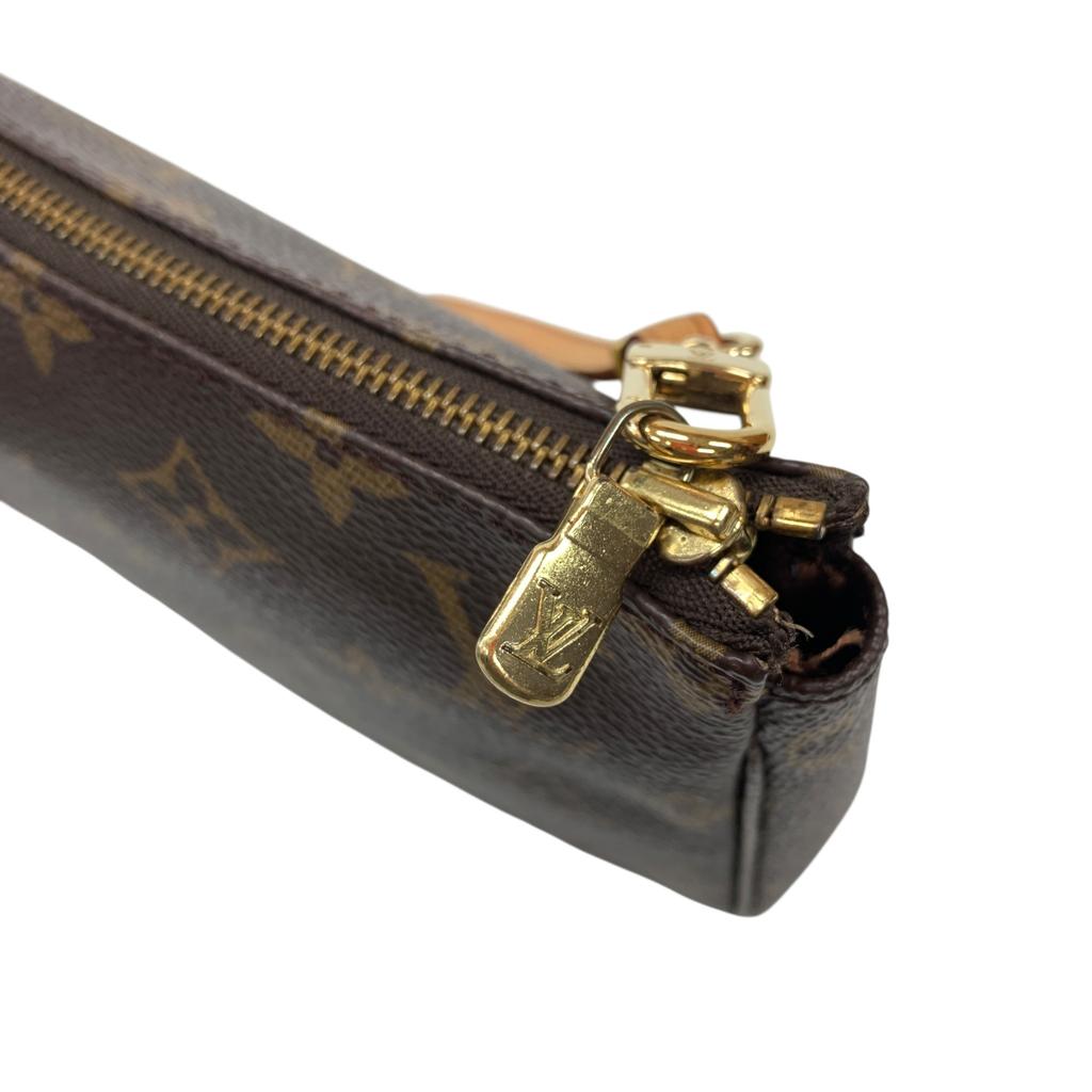 Used Louis Vuitton Monogram Pochette Accessoires M51980 Canvas Brown Authentic 1222