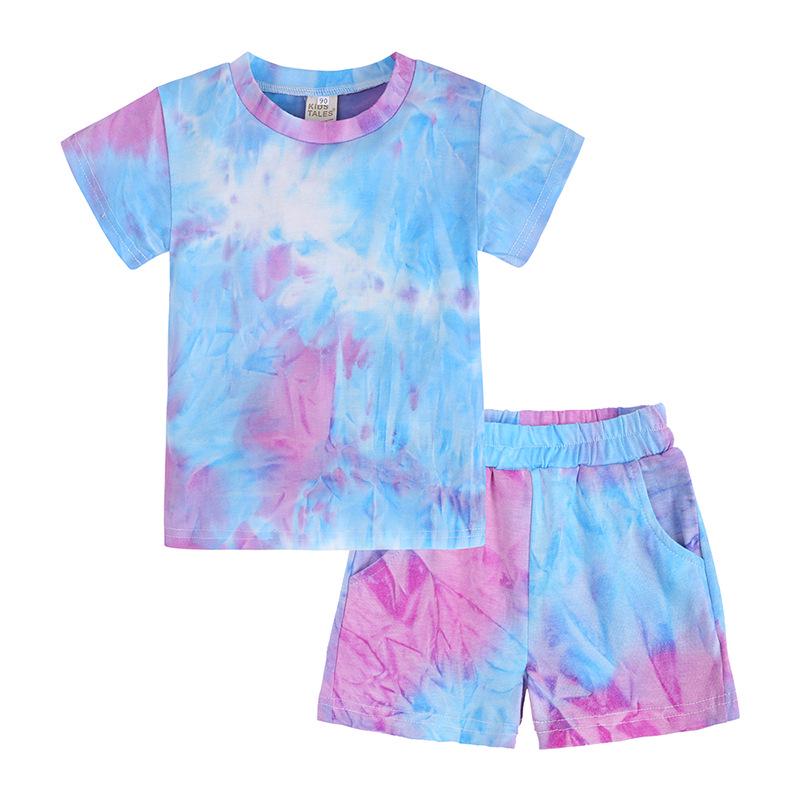 2026 Tie-Dye Summer Clothes Set for Kids: Short-Sleeve T-Shirt & Shorts for Boys and Girls, Small and Medium Sizes.