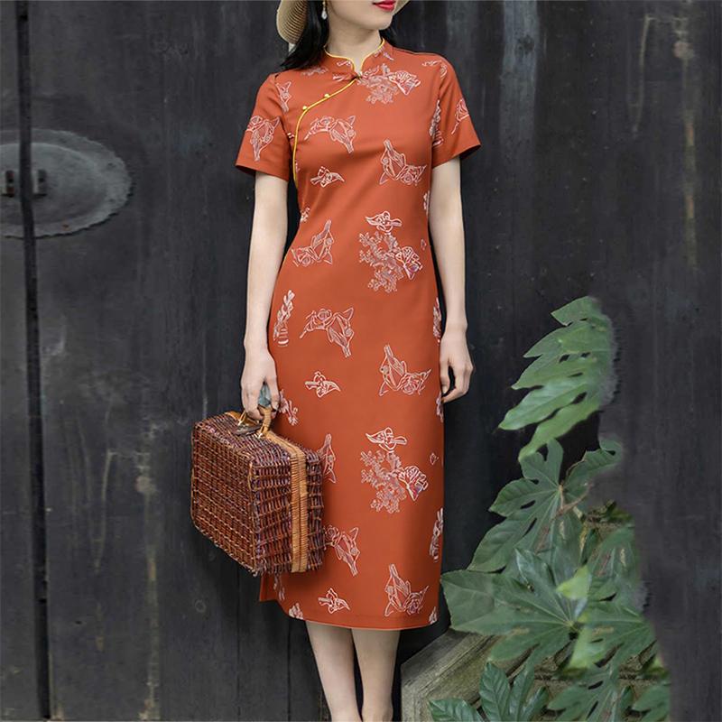 

ZANZEA Летнее Ципао Повседневное Платье Женское с Коротким Рукавом и Принтом