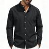 Men Casual Business Loose Stand Collar Long Sleeve Vertical Stripe Shirt