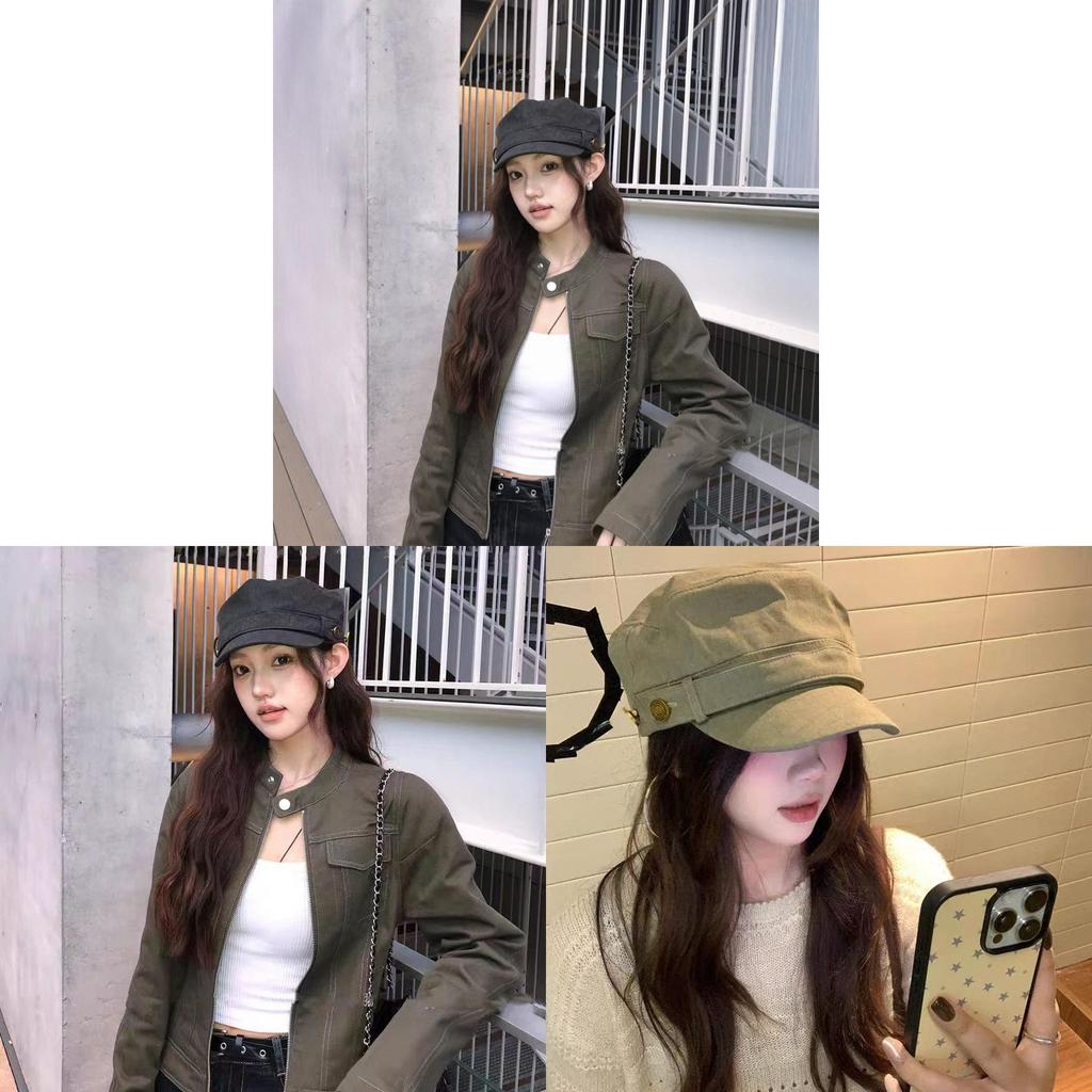 Retro Flat Top Beret For Ladies With Adjustable Fit And Sun Protection In Polyester Fabric For Autumn Wear