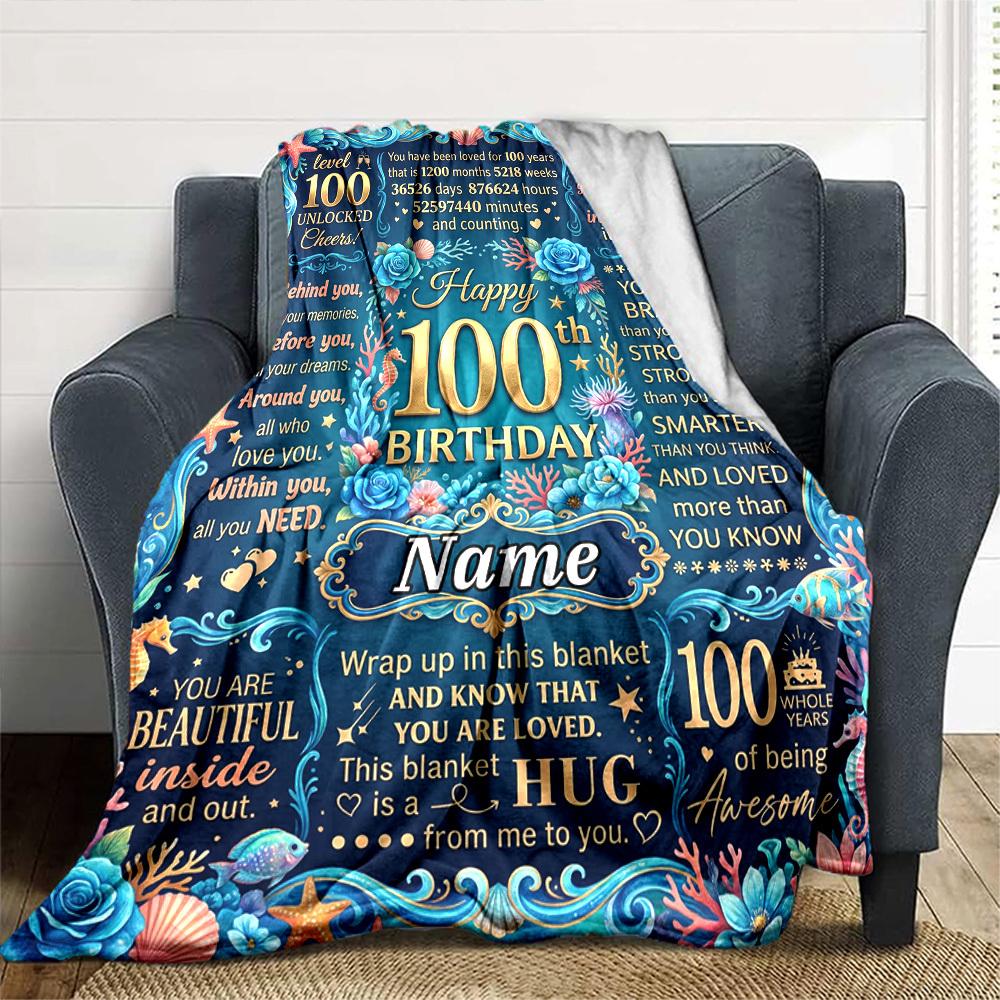 Happy 100Th Birthday 1926 Themed Blanket Personalized Name Soft Warm And Versatile For Sofa Bed Office And Travel Machine Washable Comfortable In All