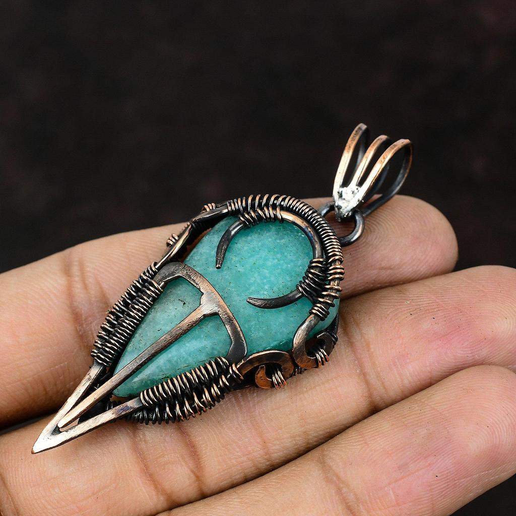 Amazonite Pendant Gemstone Pendant Copper Wire Wrapped Pendant Amazonite Copper Jewelry For Women Handmade Designer Pendant Gift For Friend