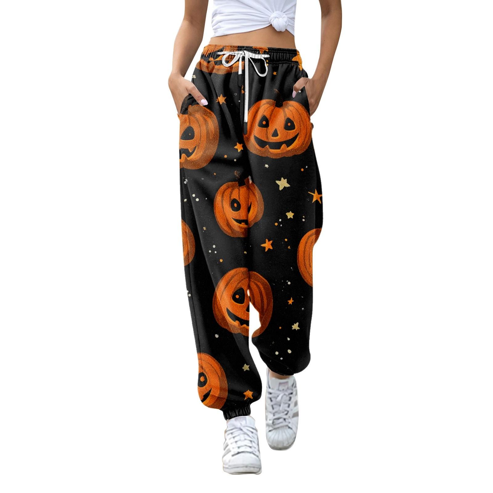 

Women s Fashion Halloween Loose Drawstring Waist Solid Color Casual Sports Pants XL чорний