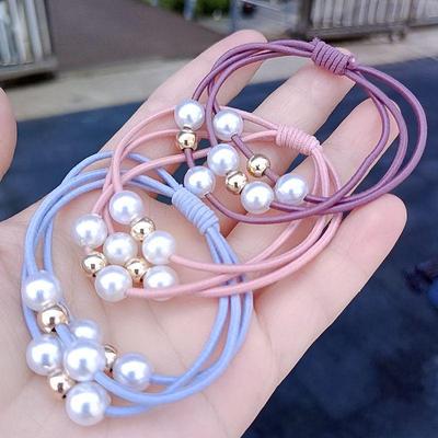 Korean-Style Handmade Three-Strand Pearl Elastic Hair Tie