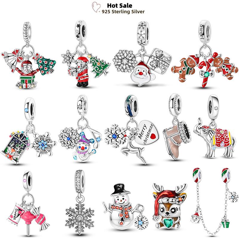 Christmas Charms Copper Fit Pendant Original Bracelets Santa Claus Snowflake Tree Gingerbread Man Beads Diy Jewelry